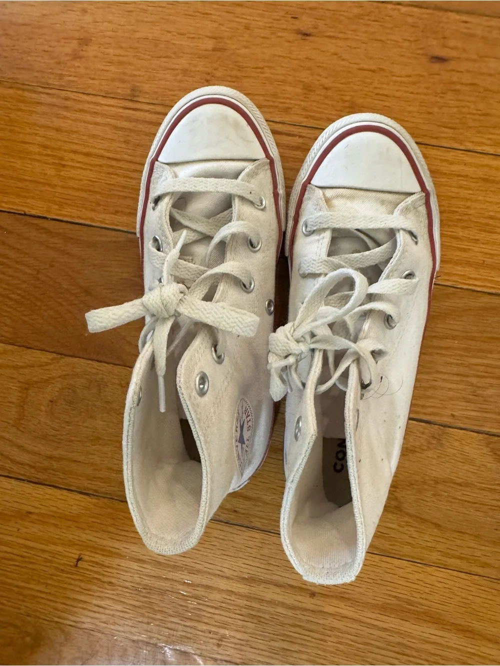 Converse White Canvas High Top with Navy Star and Red Accents